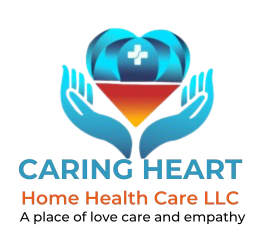 Caring Heart Home Health Care LLC logo with hands cradling a globe and medical cross